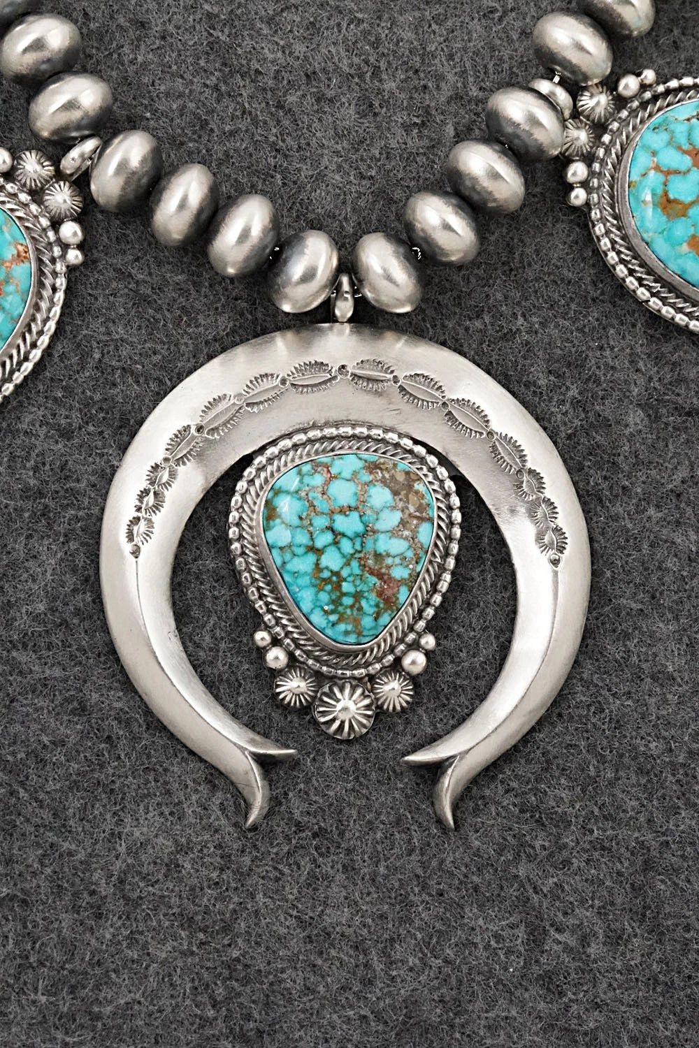 Turquoise & Sterling Silver Squash Blossom Necklace - Tom Lewis