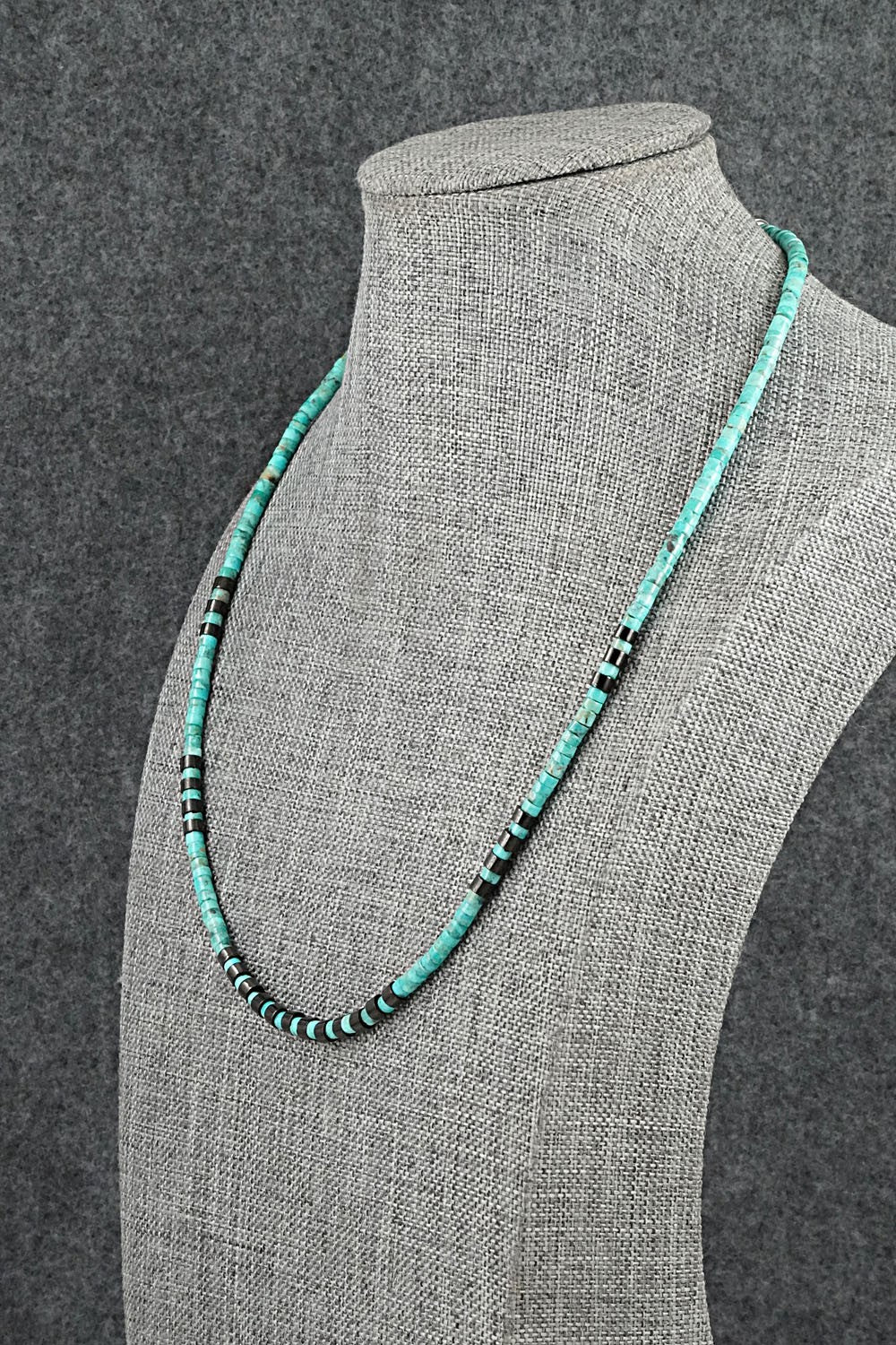 Turquoise, Onyx & Sterling Silver Necklace 19" - Helen Tsosie