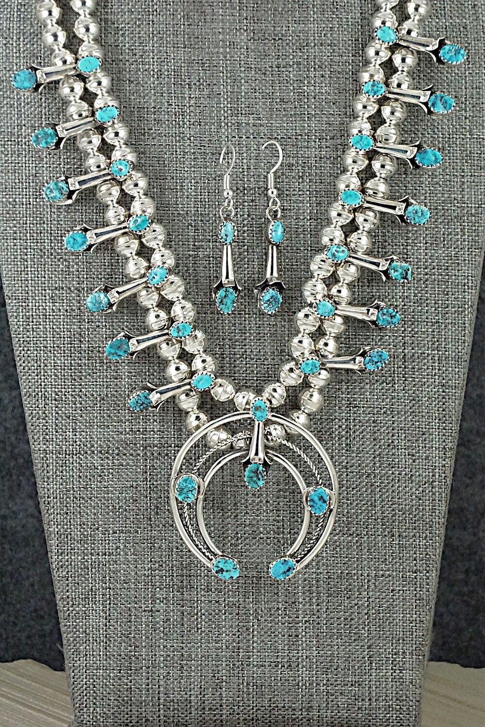 Turquoise & Sterling Silver Squash Blossom Set - Phil Garcia