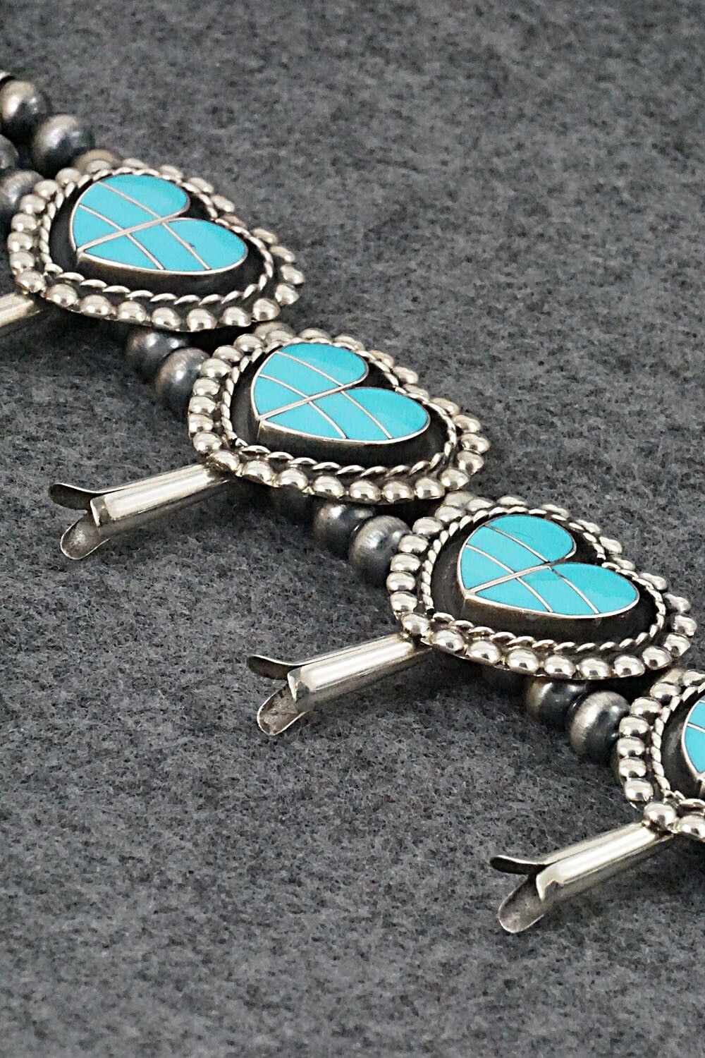 Turquoise & Sterling Silver Squash Blossom Set - Faye Lowsayatee