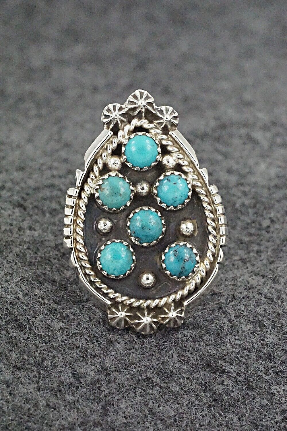 Turquoise & Sterling Silver Ring - Kenny Lonjose - Size 9.5