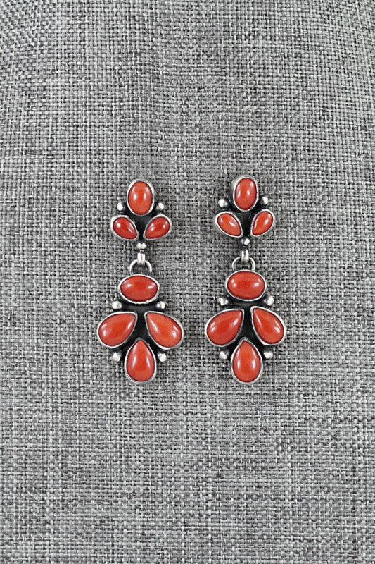 Coral & Sterling Silver Earrings - Angela Martin