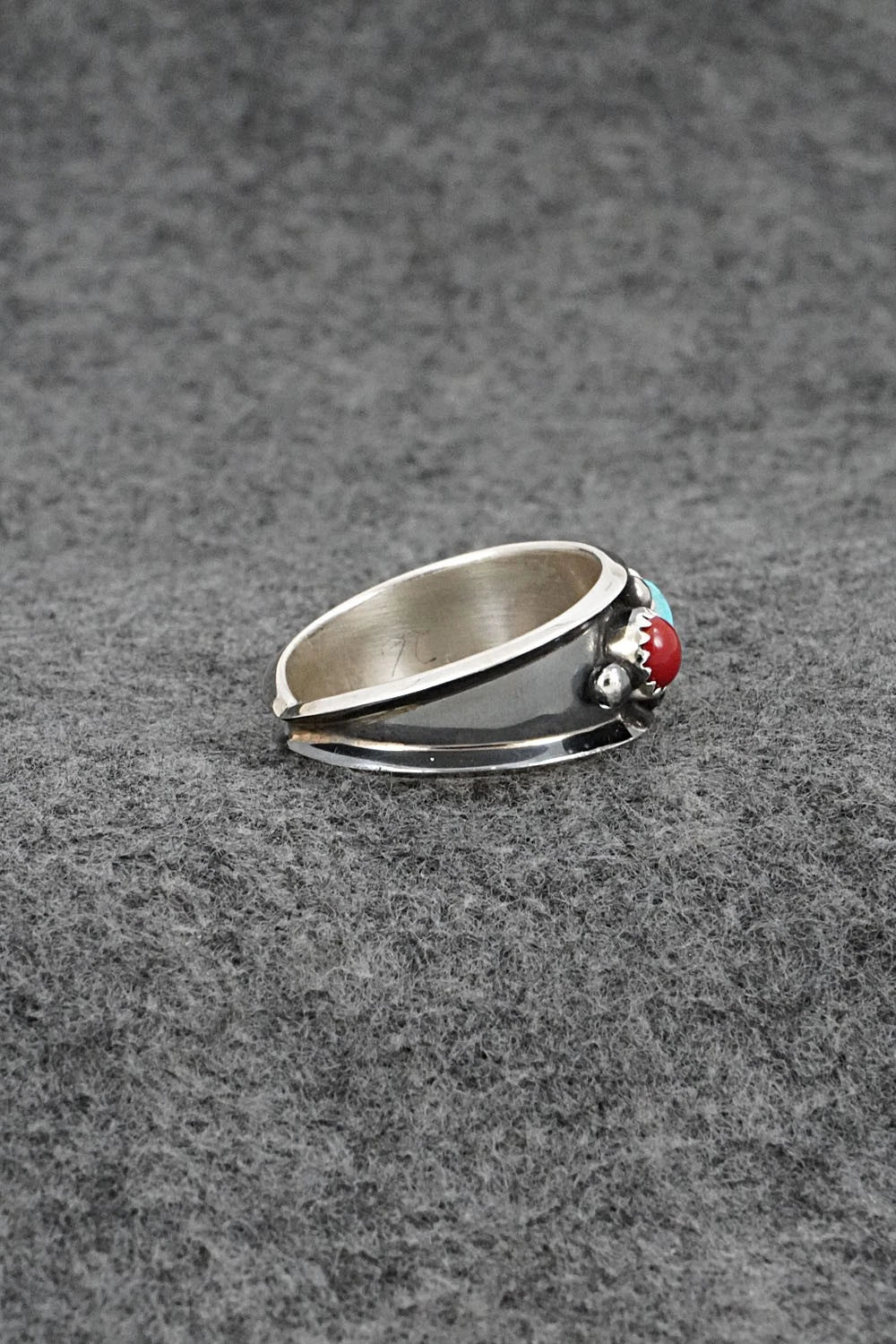 Turquoise, Coral & Sterling Silver Ring - Paul Largo - Size 11.75