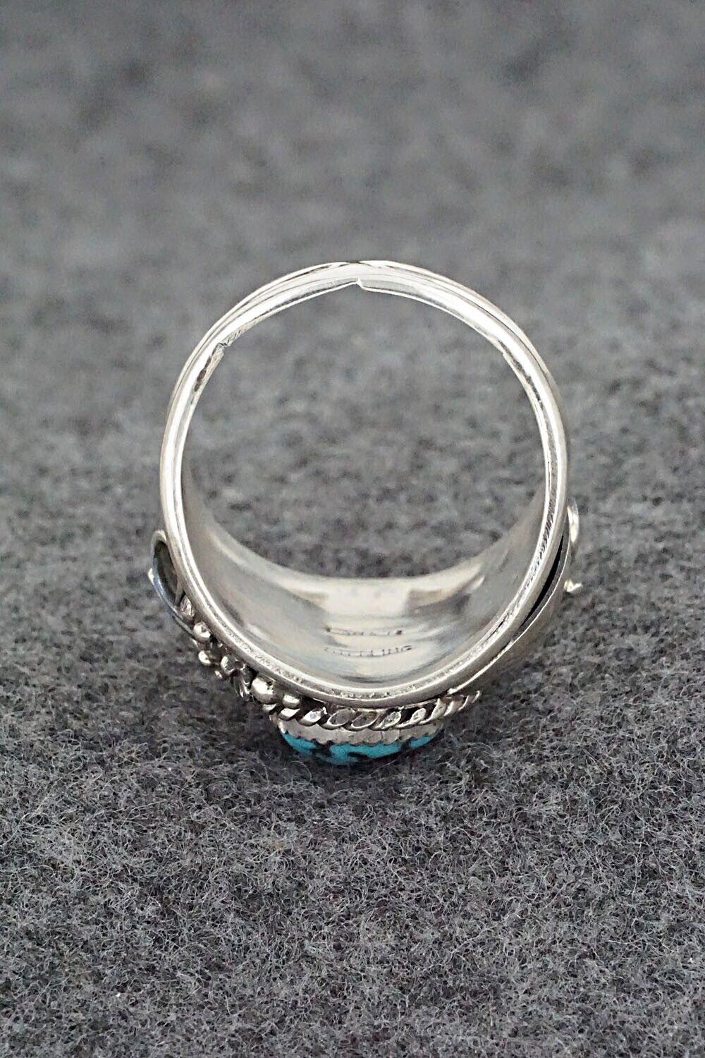 Turquoise, Coral & Sterling Silver Ring - Leonard Spencer - Size 11.75