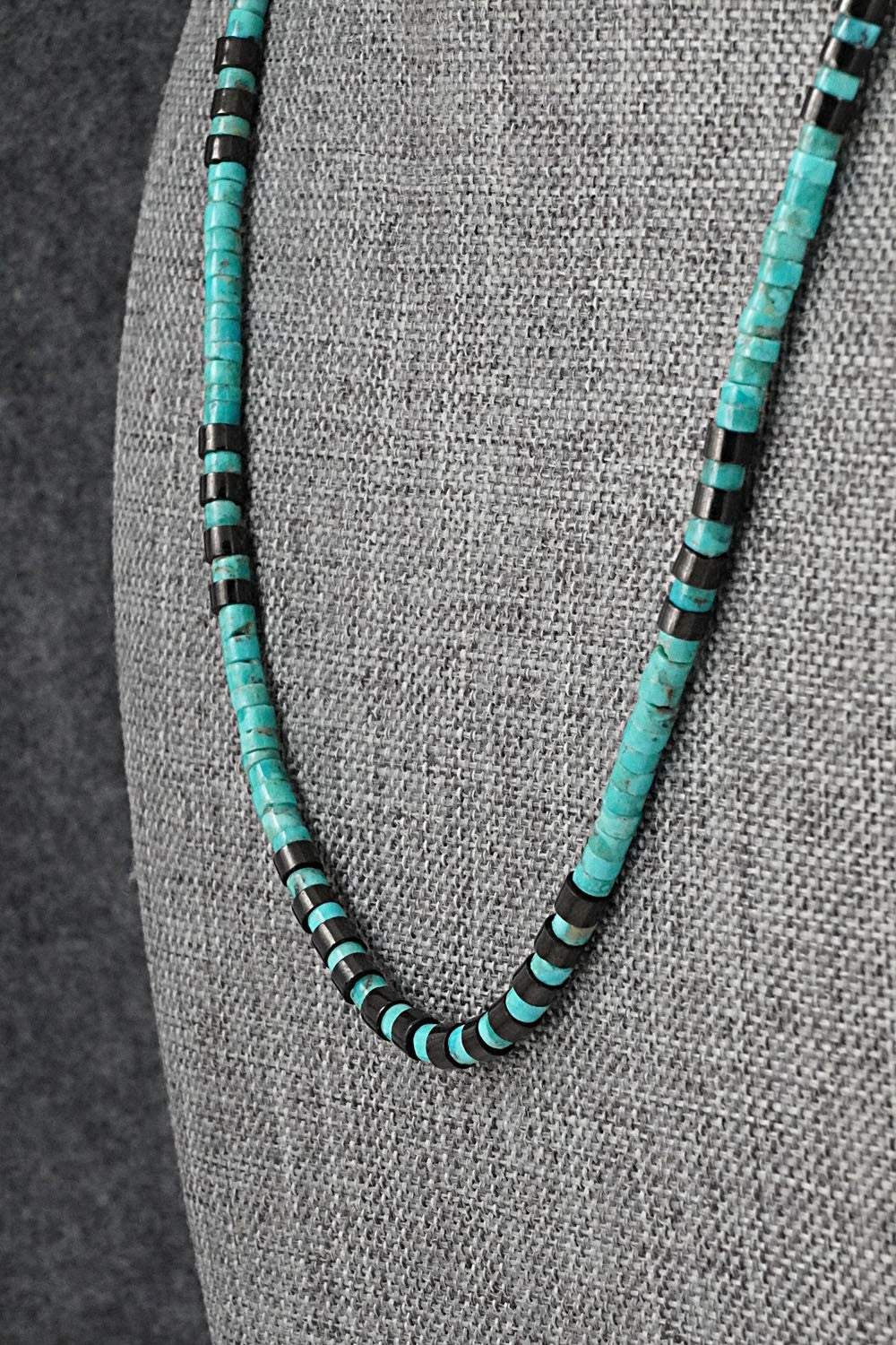 Turquoise, Onyx & Sterling Silver Necklace 19" - Helen Tsosie