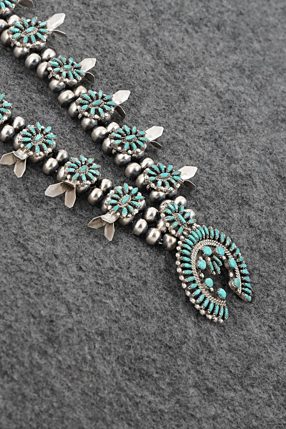 Turquoise & Sterling Silver Mini Squash Blossom Set - Lorena Peina