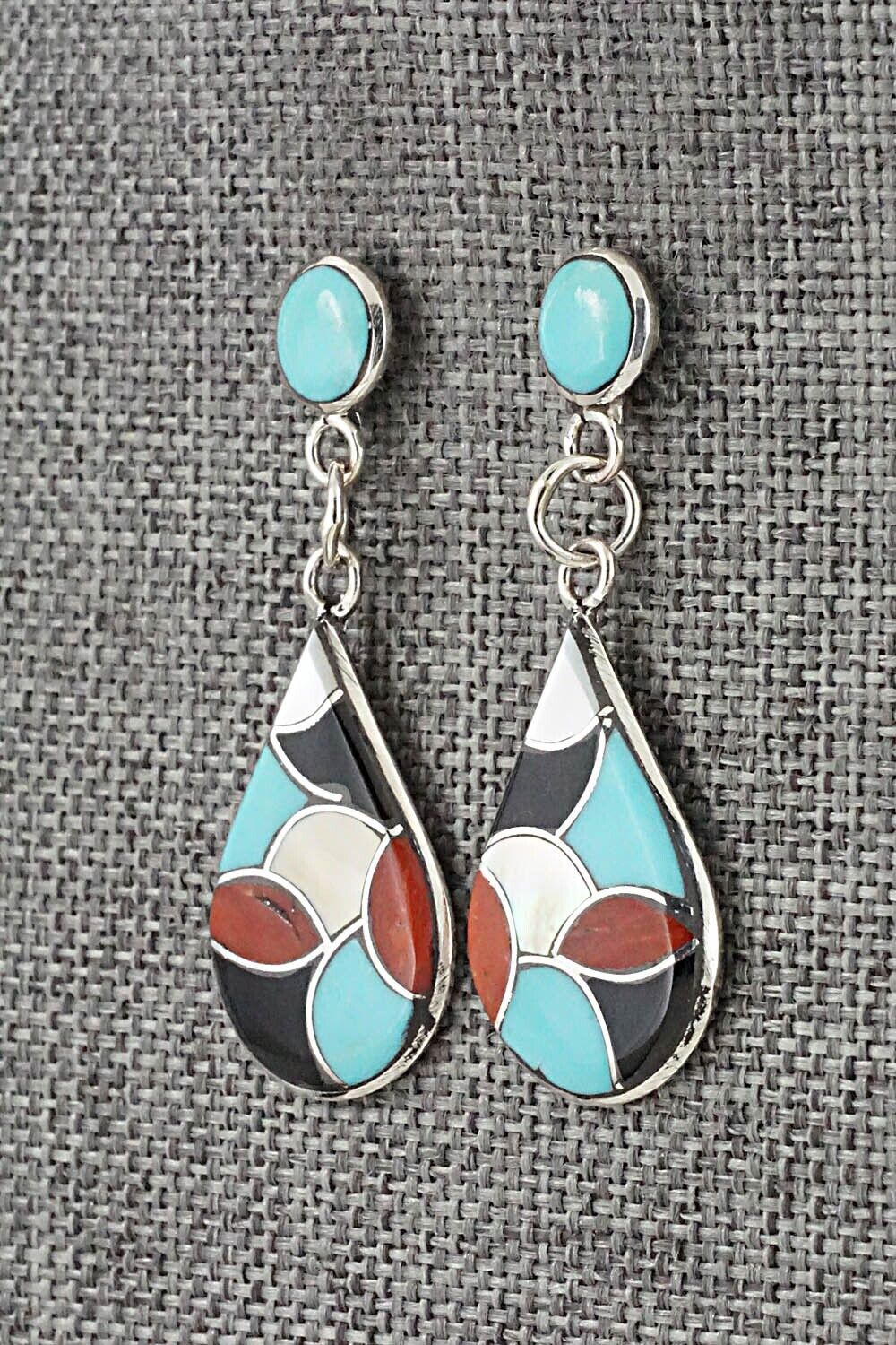 Multi-Stone & Sterling Silver Inlay Earrings - Delorna Lahi