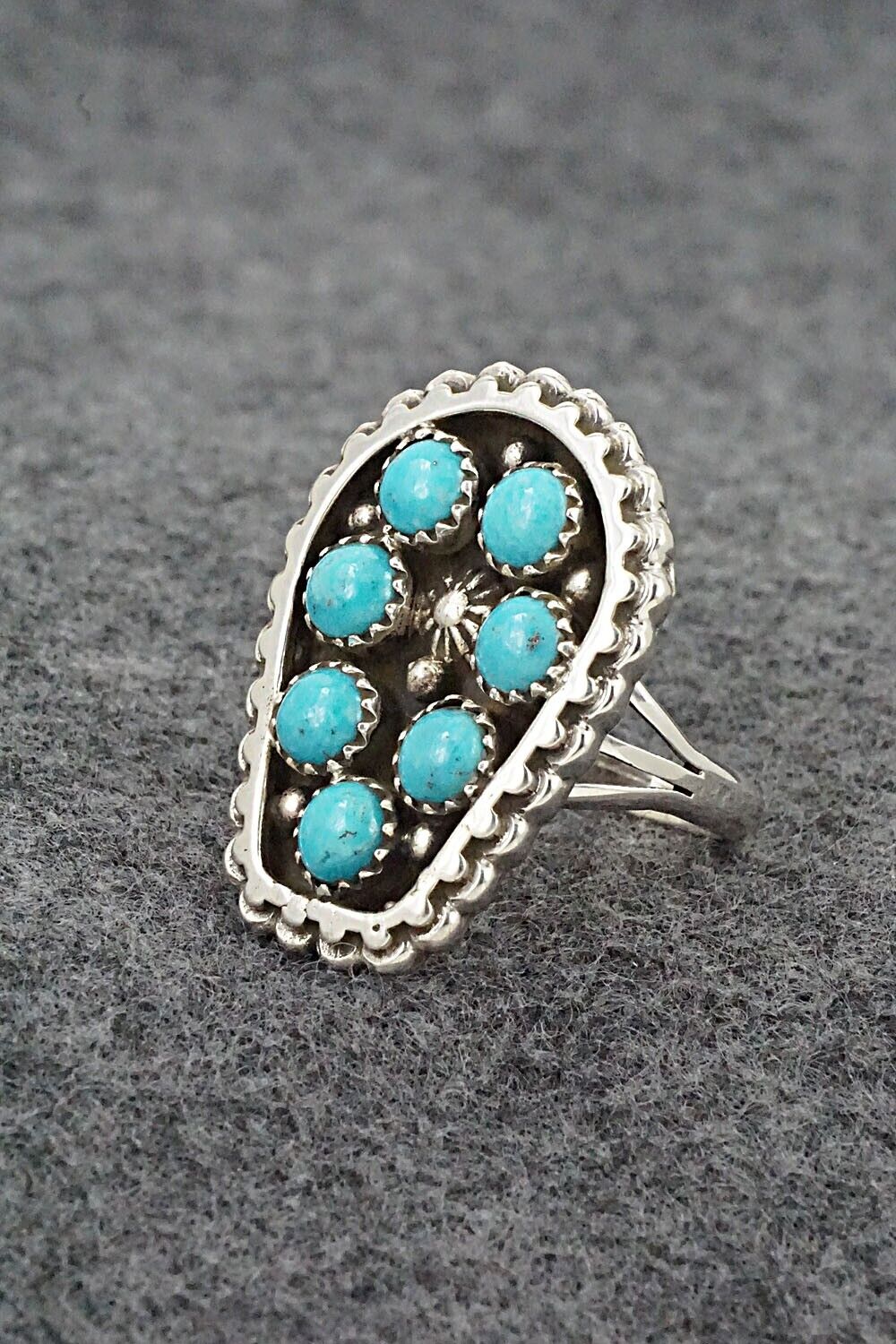 Turquoise & Sterling Silver Ring - Kenny Lonjose - Size 8