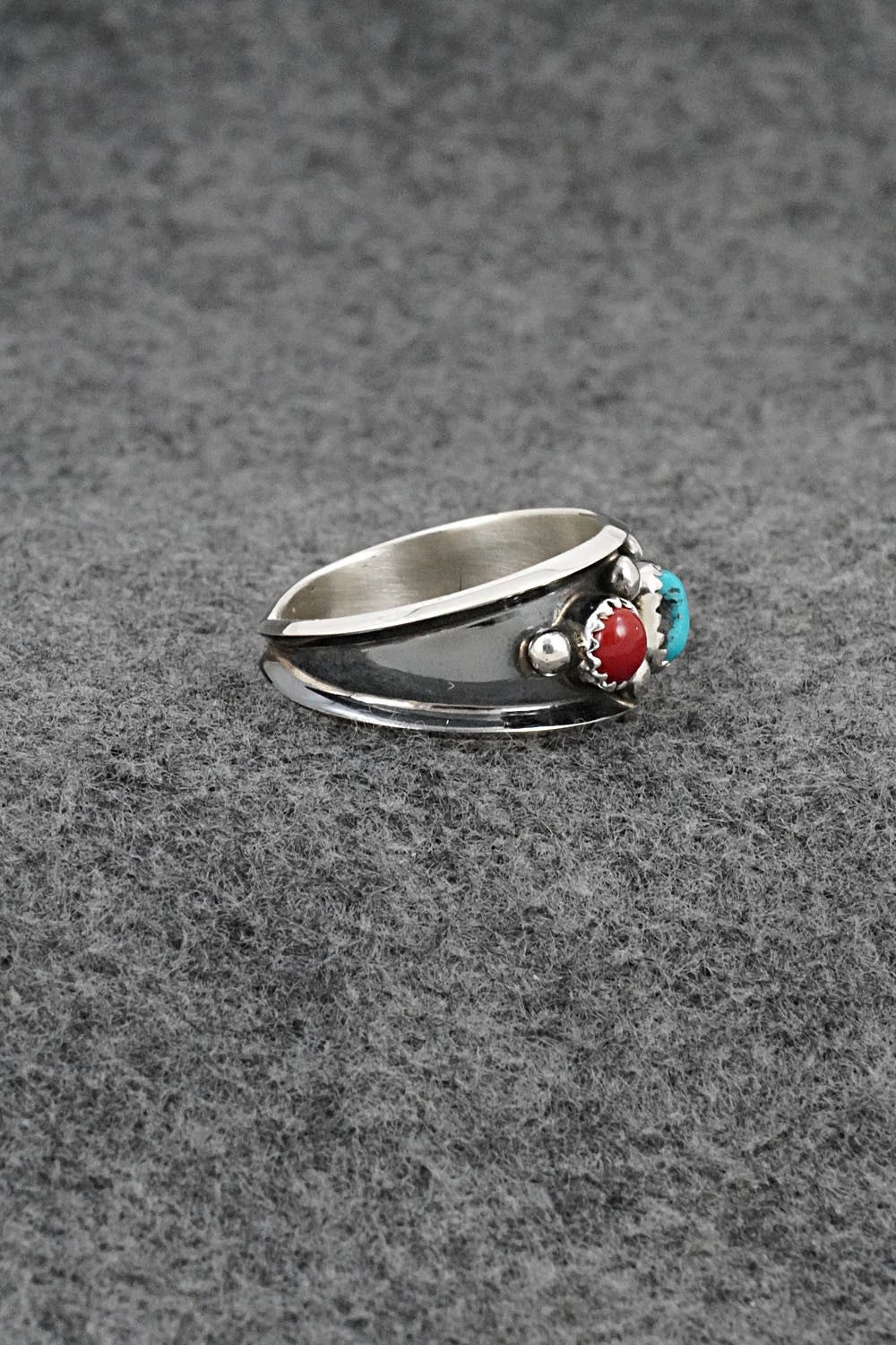 Turquoise, Coral & Sterling Silver Ring - Paul Largo - Size 11