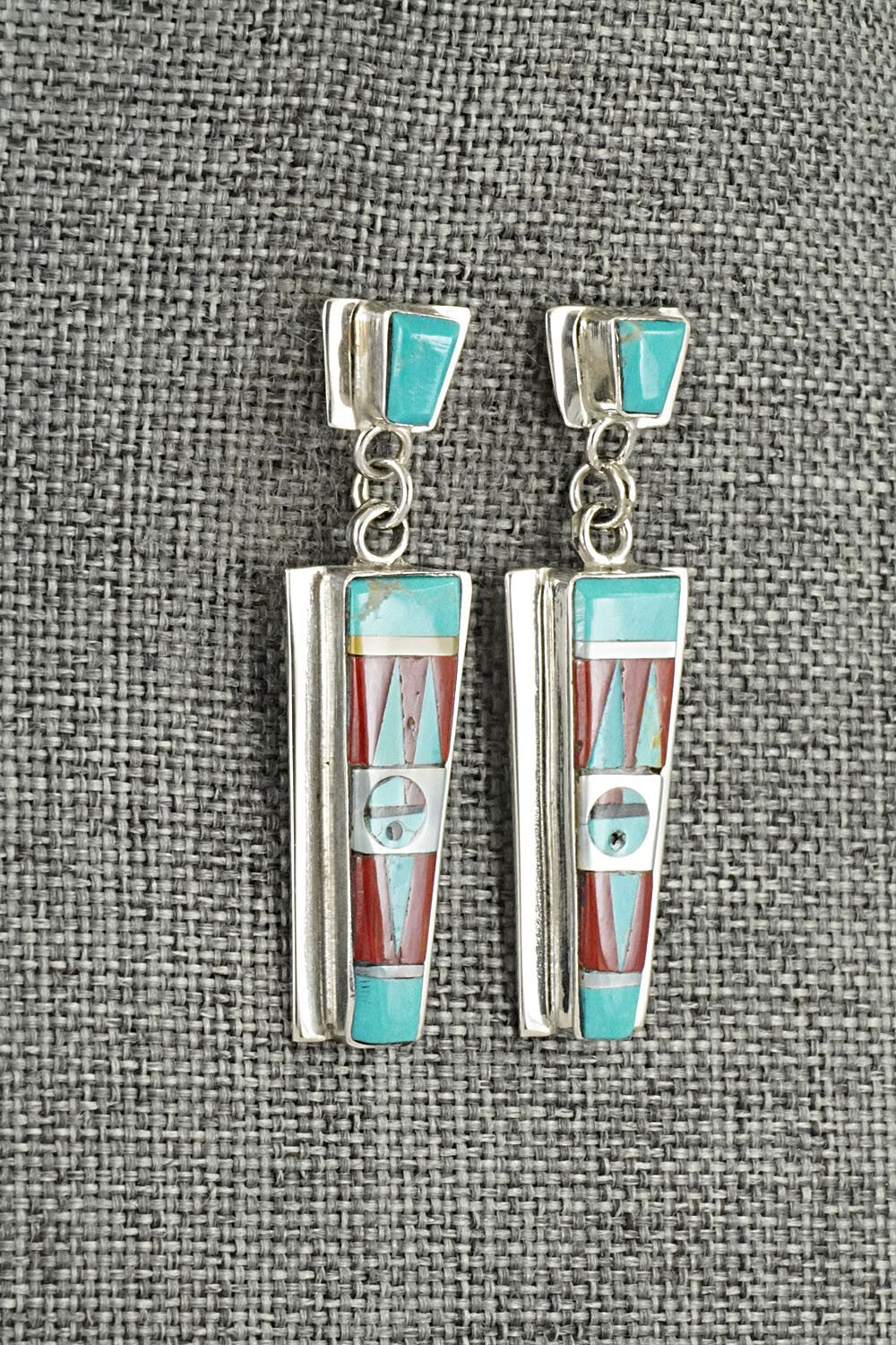Multi Stone Inlay & Sterling Silver Earrings - Roland Edaakie