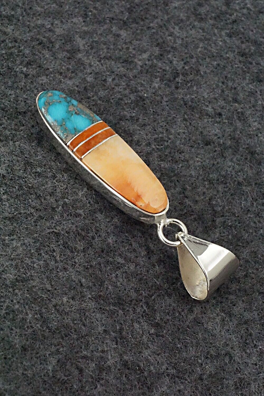 Spiny Oyster, Turquoise, Coral & Sterling Silver Pendant - Harold Smith