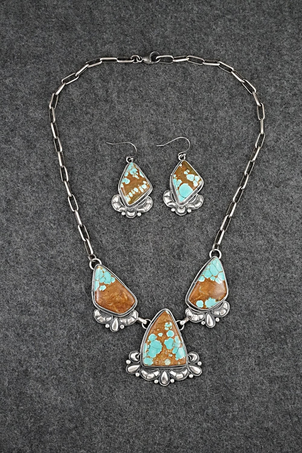 Turquoise & Sterling Silver Necklace and Earrings Set - Paul Livingston