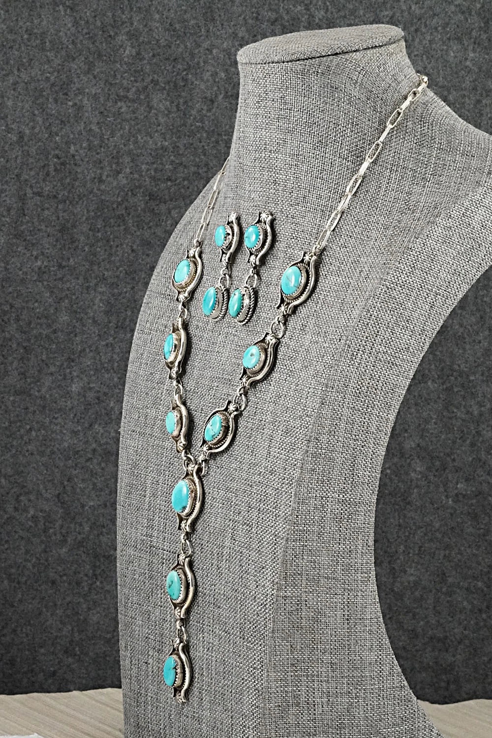 Turquoise & Sterling Silver Necklace and Earrings Set - Phil Nez