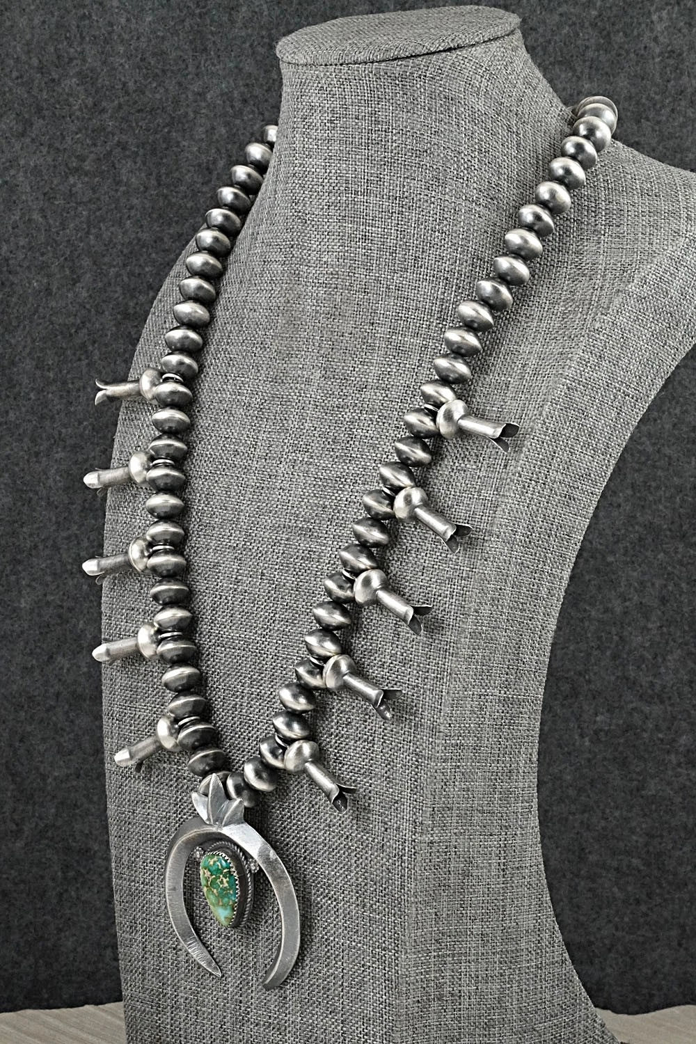 Turquoise & Sterling Silver Squash Blossom Necklace - Presley Haley