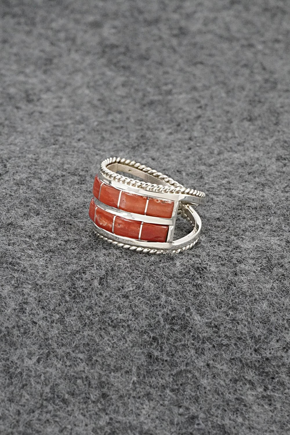 Coral and Sterling Silver Ring - Bruce Johnson - Size 6.75