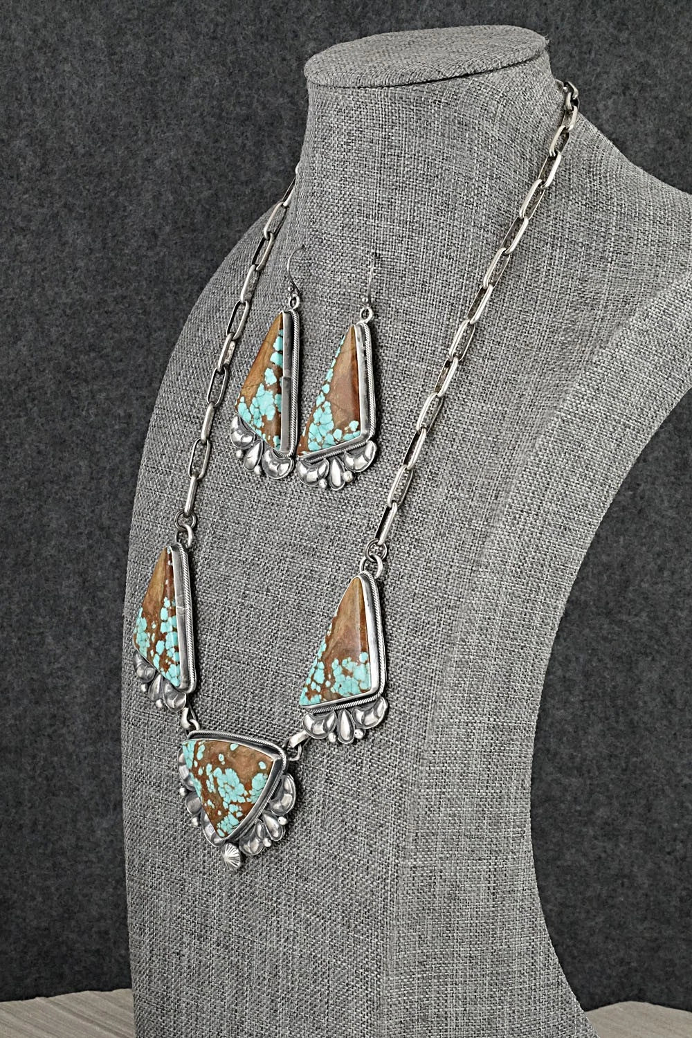 Turquoise & Sterling Silver Necklace and Earrings Set - Paul Livingston