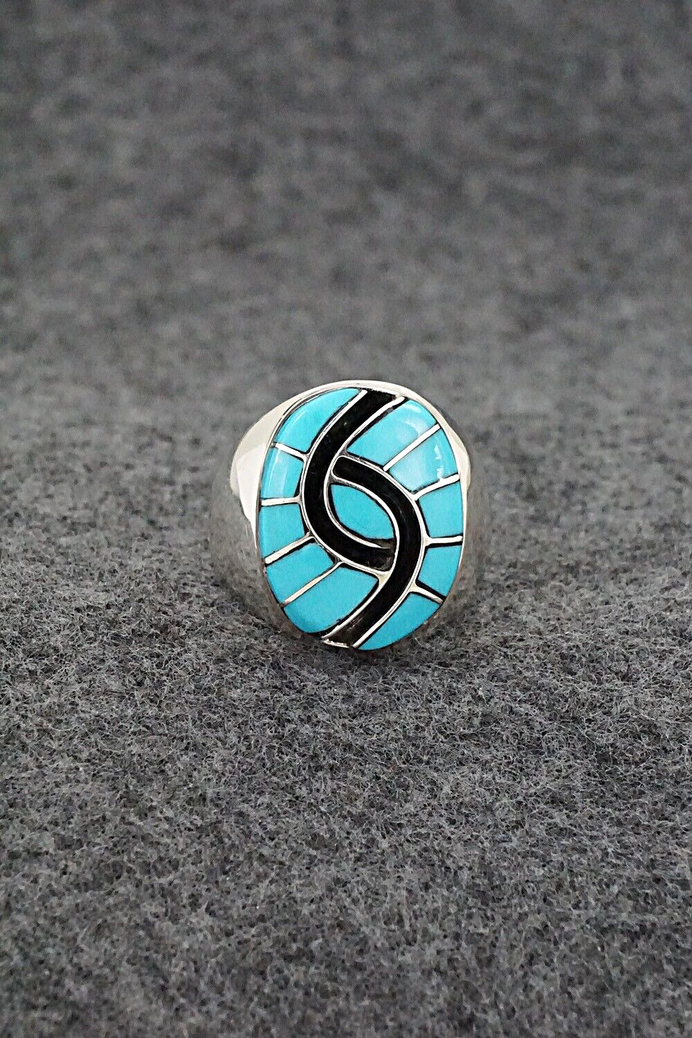 Turquoise & Sterling Silver Inlay Ring - Amy Wesley - Size 8.5