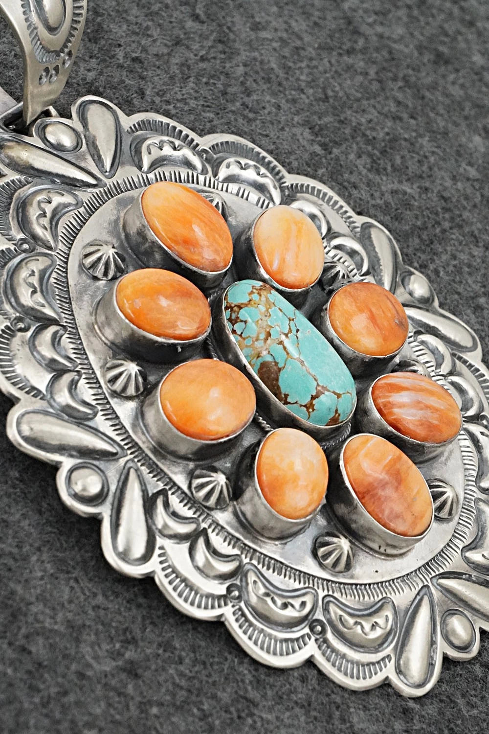 Turquoise, Spiny Oyster & Sterling Silver Pendant - Randy Boyd