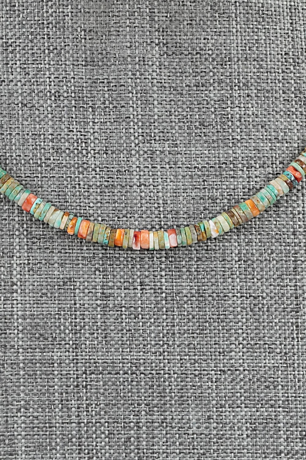 Turquoise, Spiny Oyster & Sterling Silver Necklace 17" - Doreen Jake