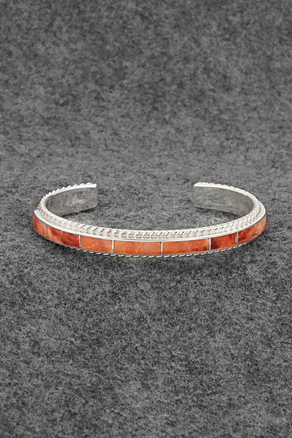 Spiny Oyster & Sterling Silver Inlay Bracelet - Ricky Booqua