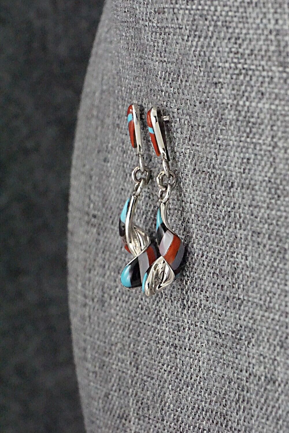 Multi-Stone & Sterling Silver Inlay Earrings - Idella Edaakie