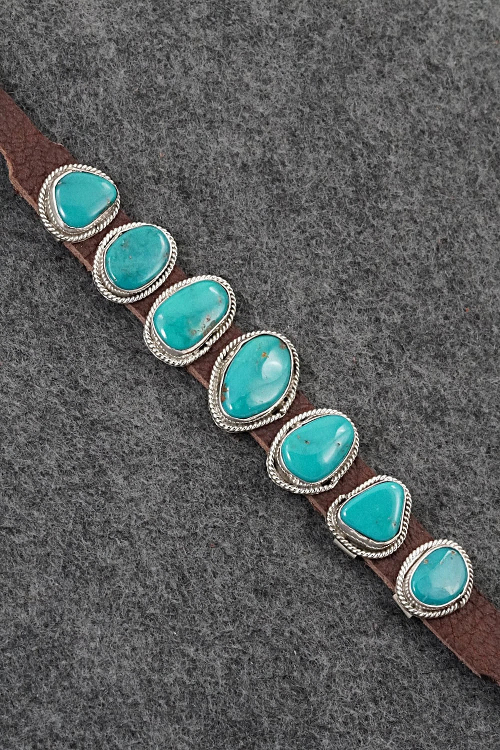Turquoise, Sterling Silver & Leather Bracelet - Rosita Charlie