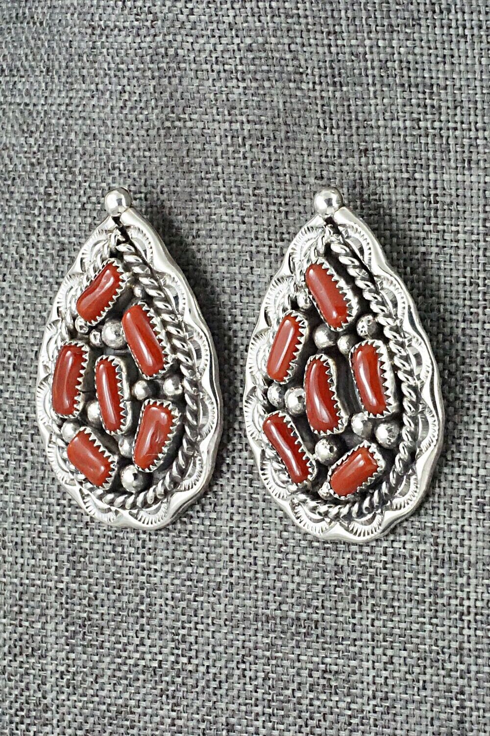 Coral & Sterling Silver Earrings - Chester Charley