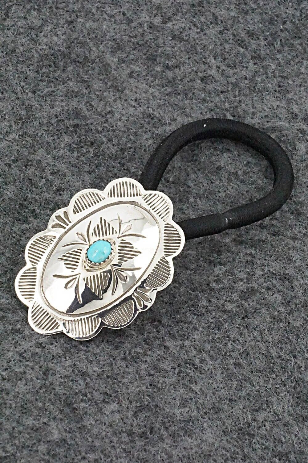 Turquoise & Sterling Silver Hair Tie - Bertha Begay
