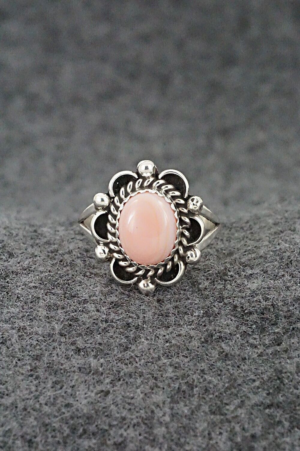Pink Conch Shell & Sterling Silver Ring - Freda Martinez - Size 8.75