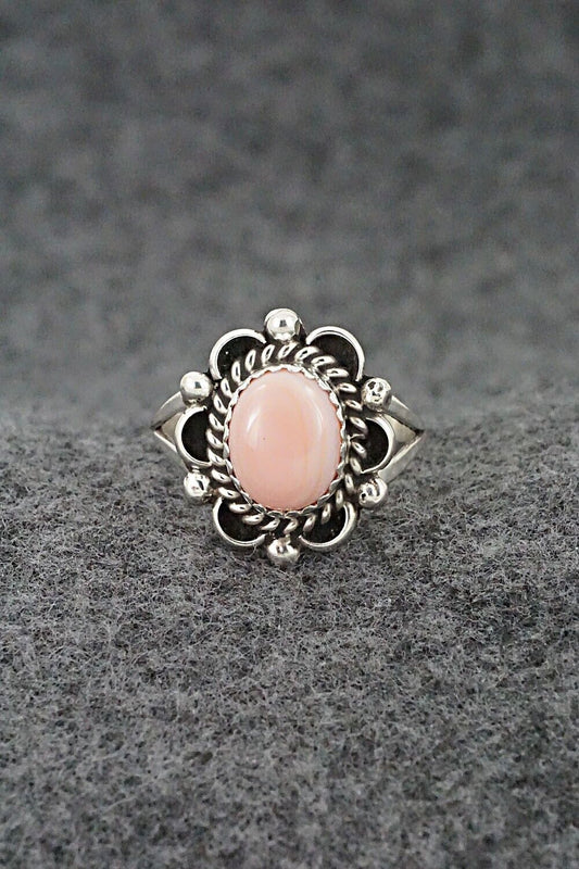 Pink Conch Shell & Sterling Silver Ring - Freda Martinez - Size 8.75