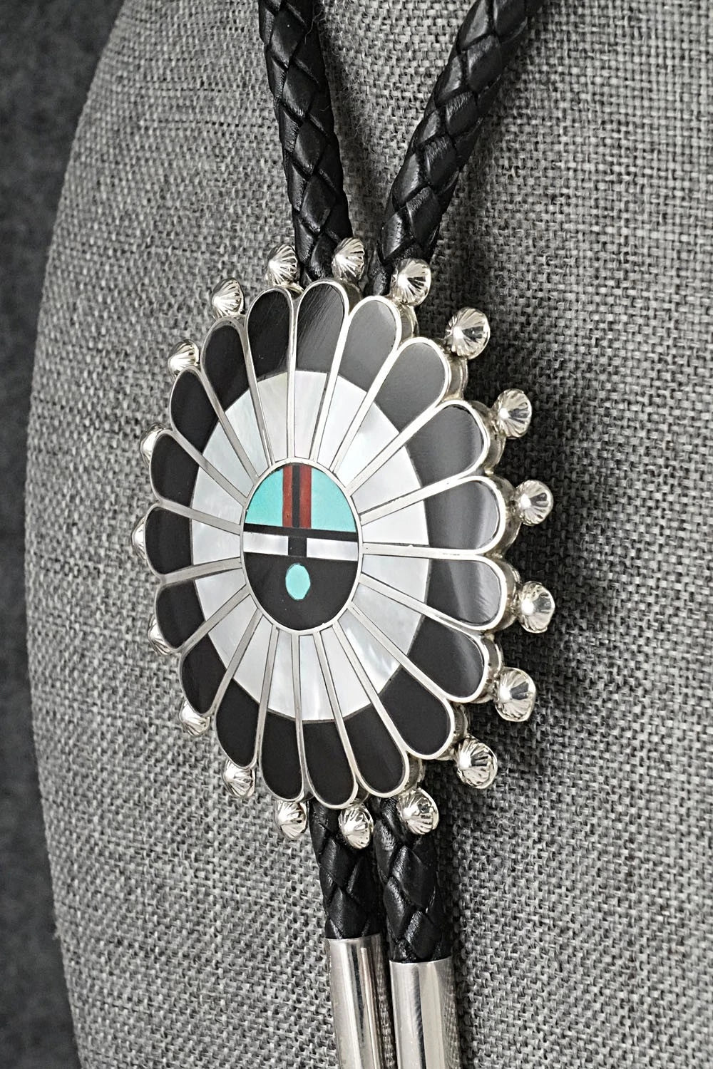 Multi-Stone & Sterling Silver Inlay Bolo Tie - April Unkestine