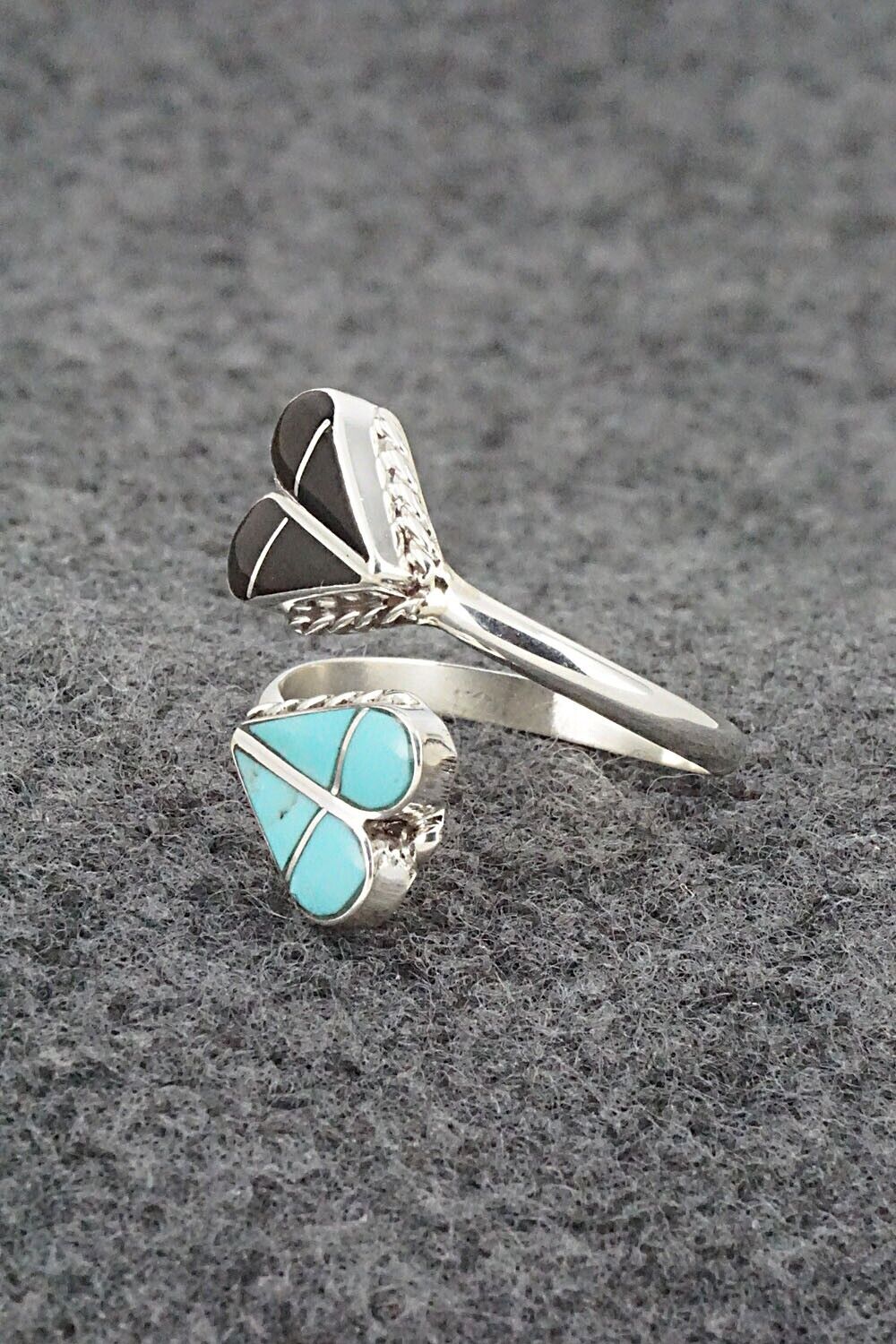 Turquoise, Onyx & Sterling Silver Ring - Velda Nastacio - Size 7.5 Adj.