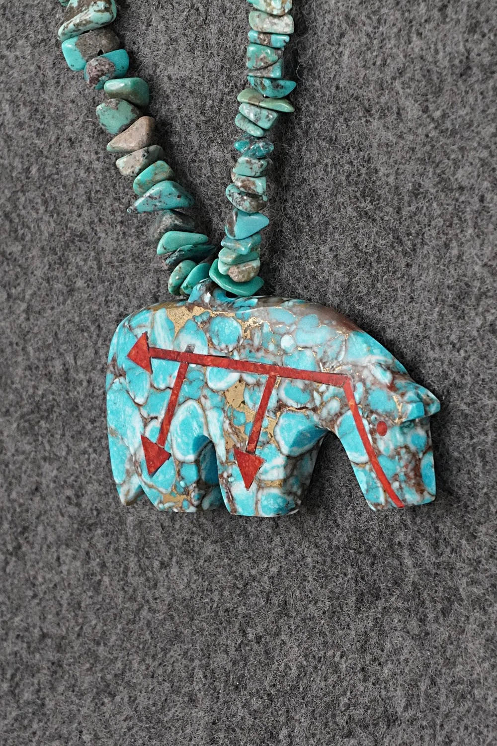 Turquoise Zuni Fetish Carving & Sterling Silver Necklace - Bernard Laiwakete