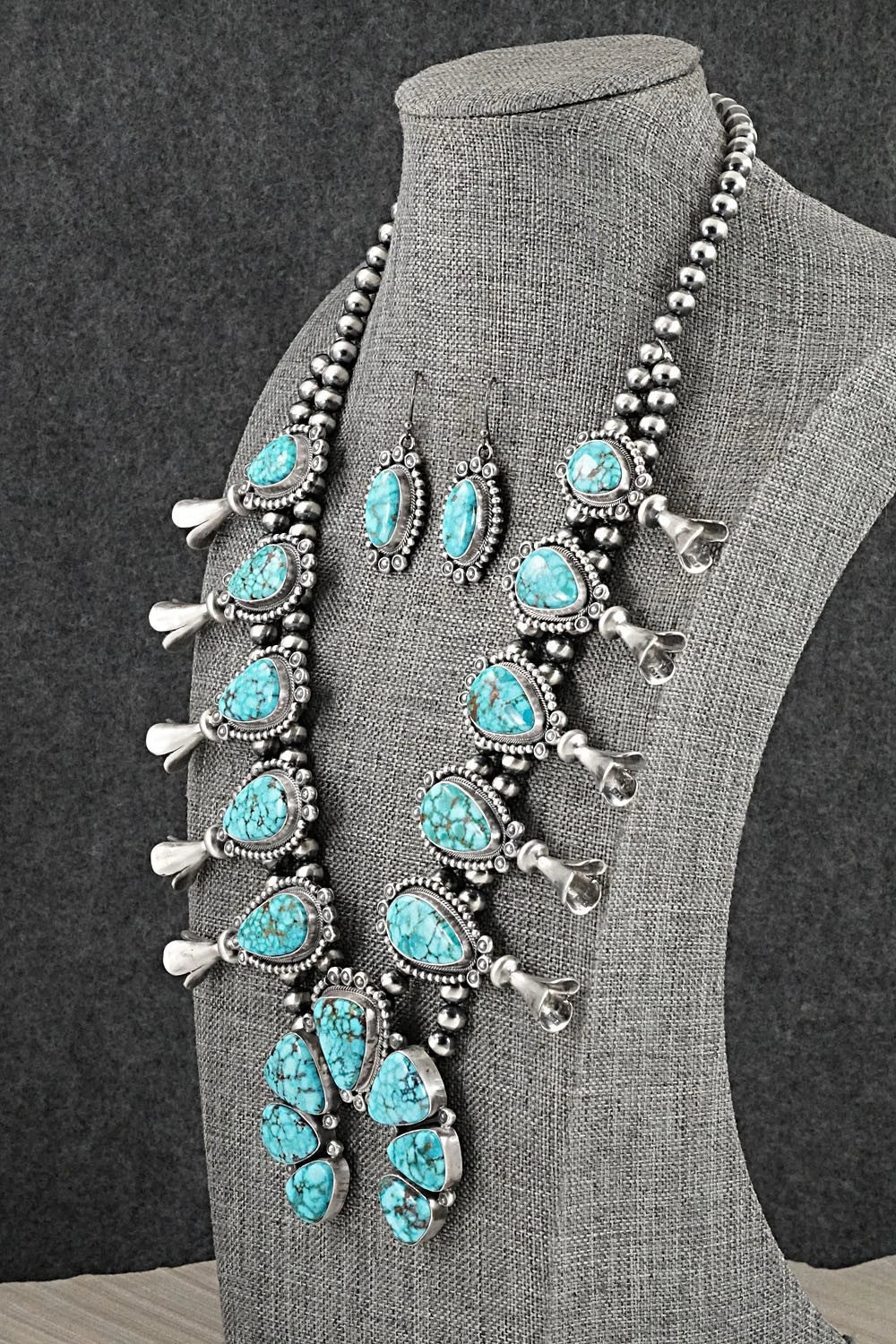 Turquoise & Sterling Silver Squash Blossom Set - Mark Yazzie