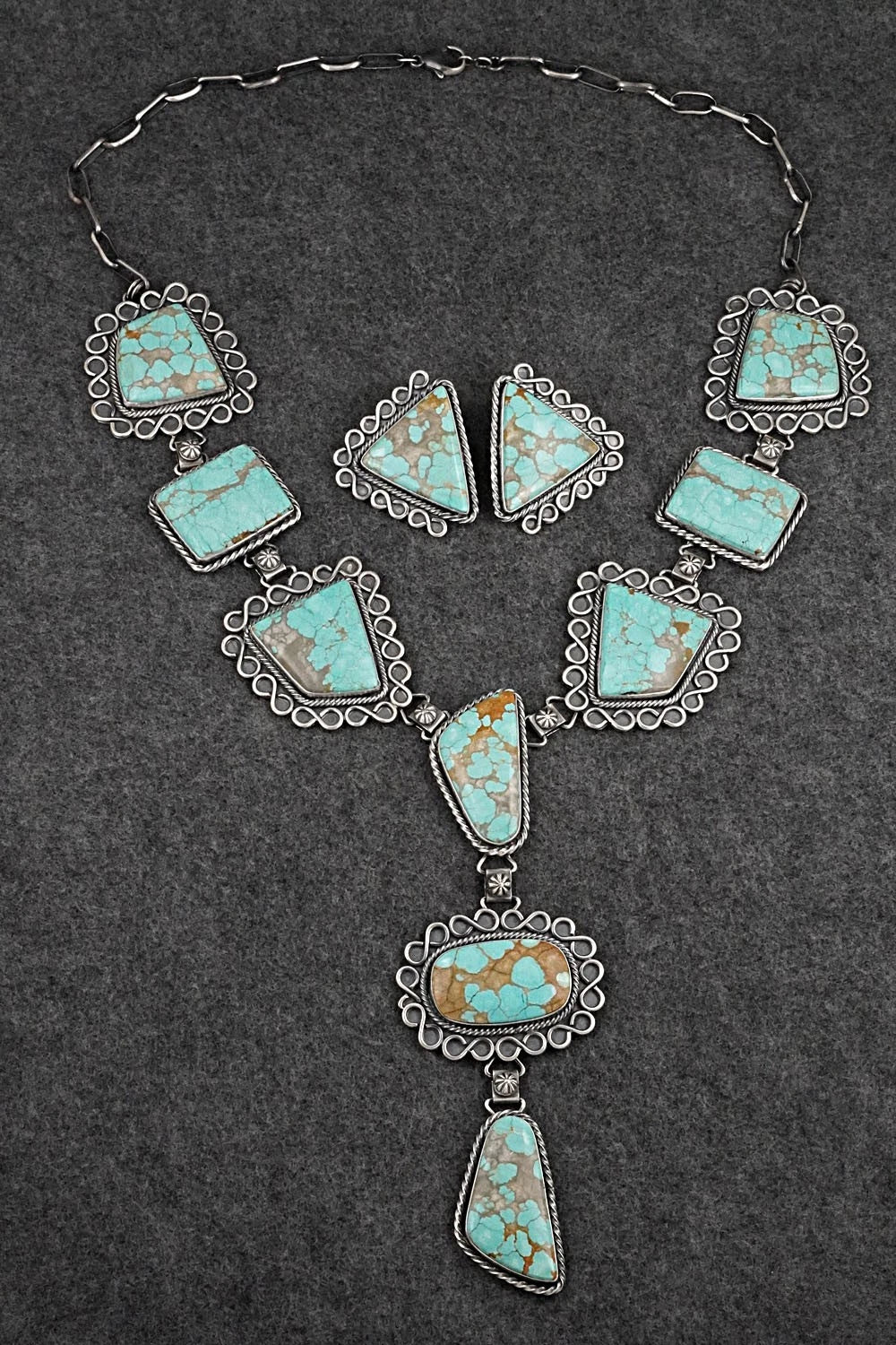 Turquoise & Sterling Silver Necklace and Earrings Set - Paul Livingston