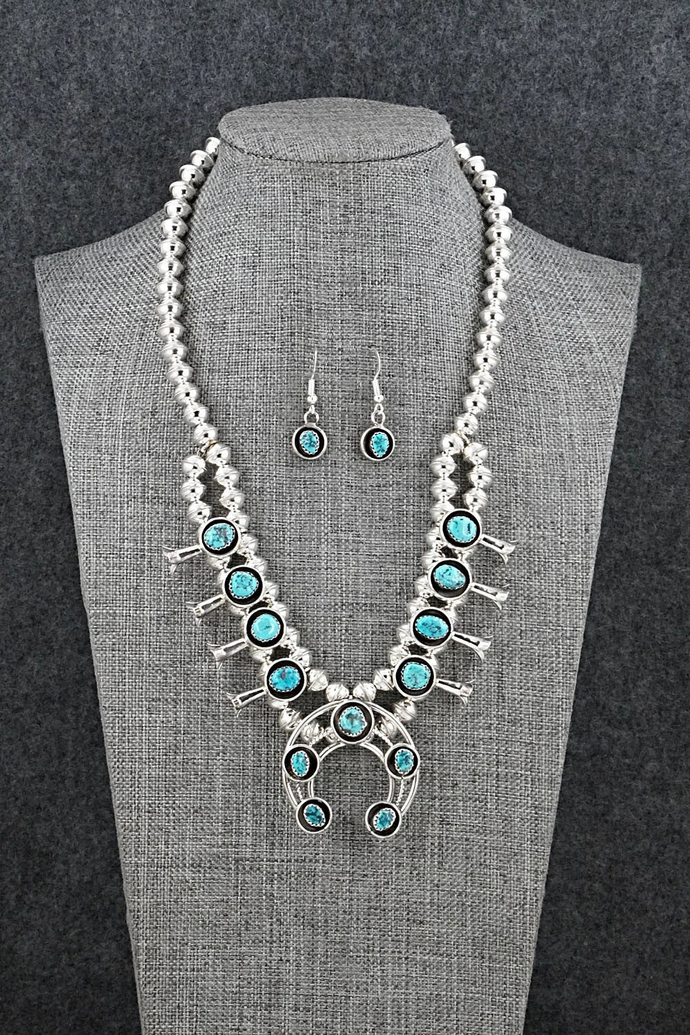 Turquoise & Sterling Silver Squash Blossom Set - Phil Garcia
