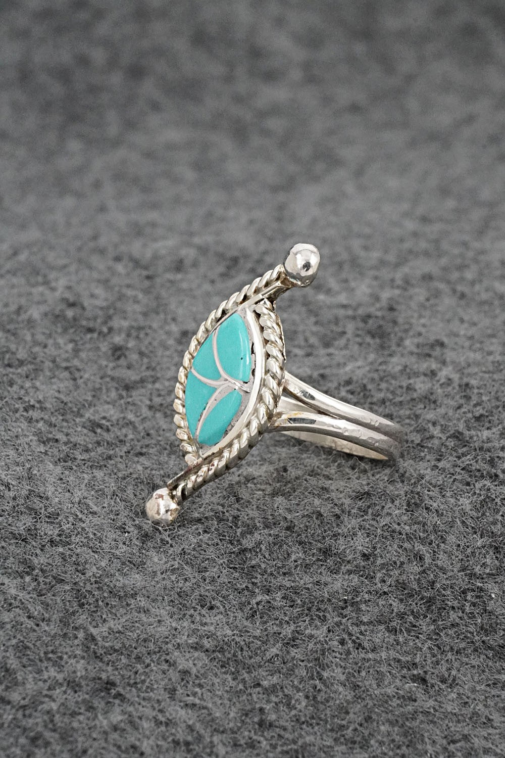Turquoise & Sterling Silver Inlay Ring - Carlen Seoutewa - Size 6.5