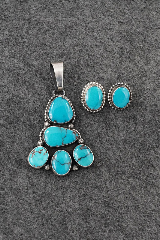 Turquoise & Sterling Silver Pendant and Earrings Set - Darrin Livingston
