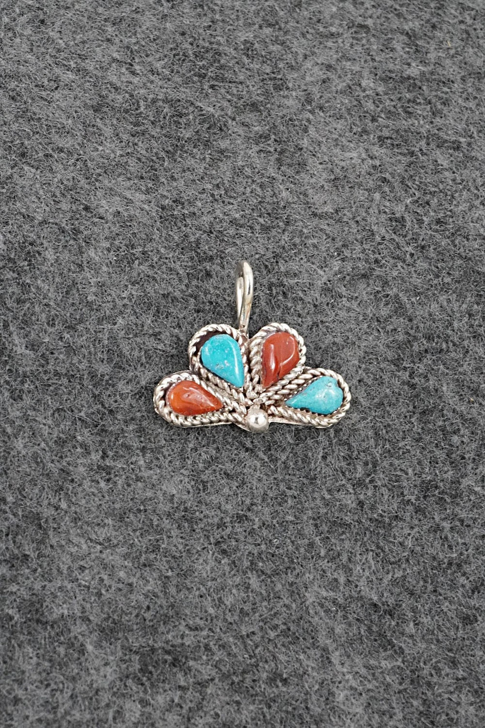 Coral, Turquoise & Sterling Silver Pendant - Huberta Lonjose