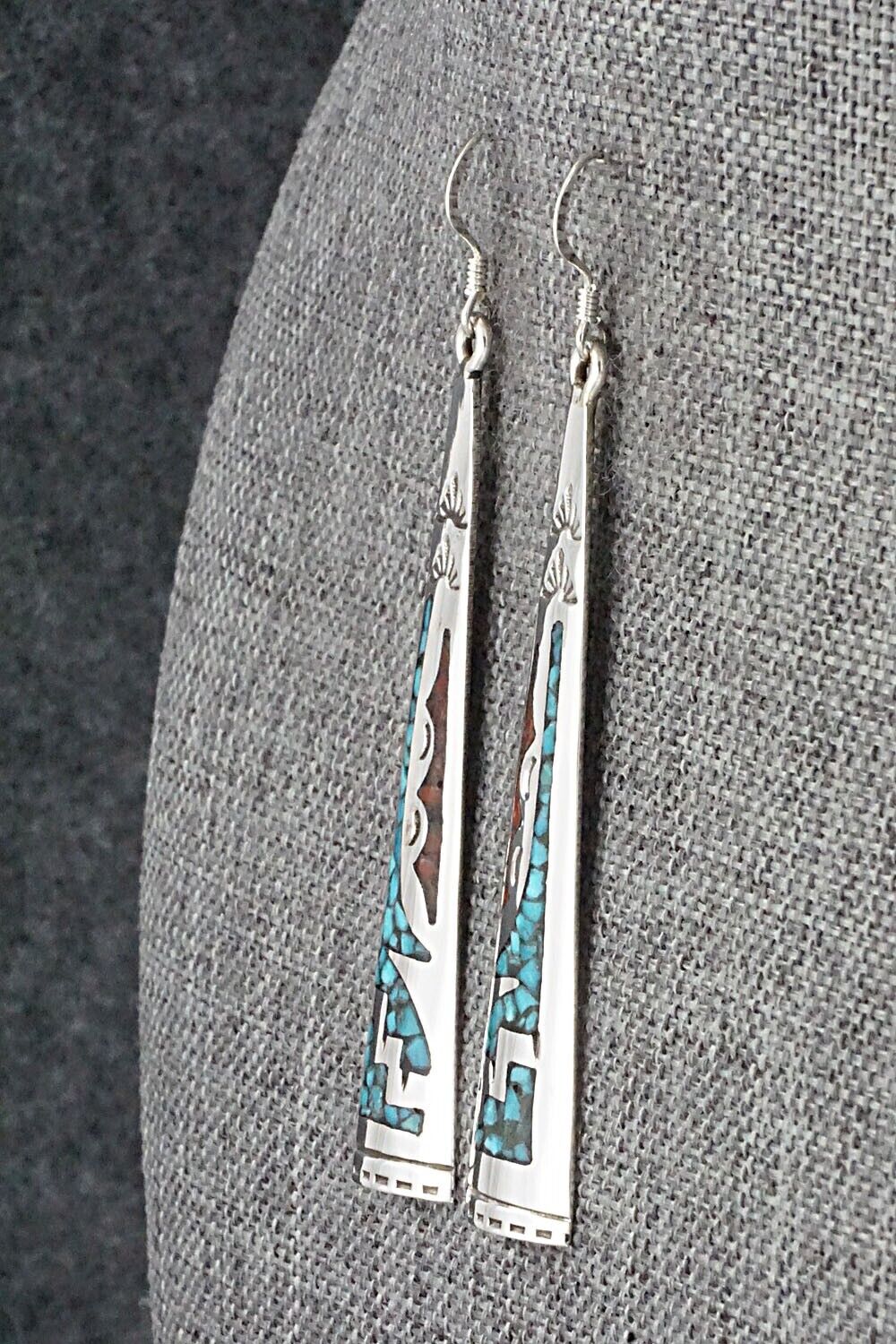 Turquoise, Coral & Sterling Silver Earrings - Jolene Yazzie