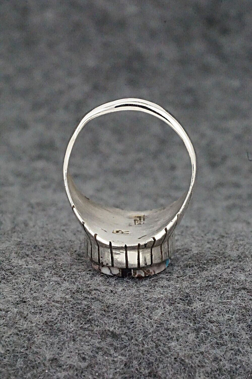 Wild Horse, Turquoise, Onyx & Sterling Silver Ring - Trevor Jack - Size 10.5