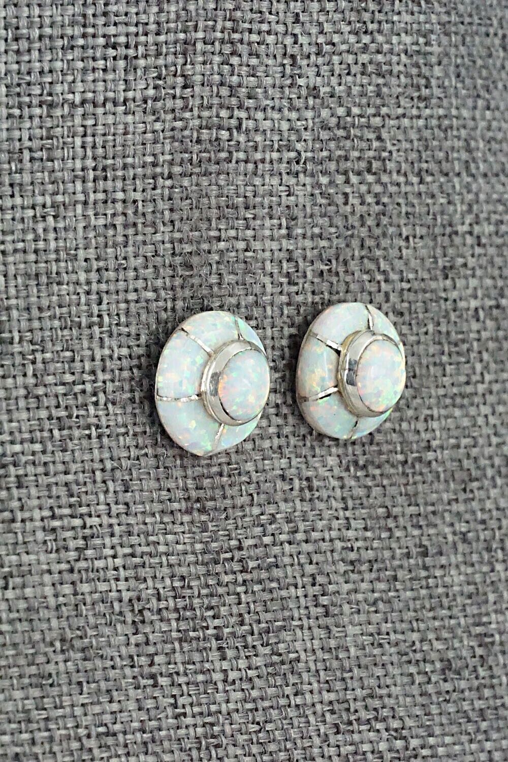 Opalite & Sterling Silver Inlay Earrings - Valerie Benally