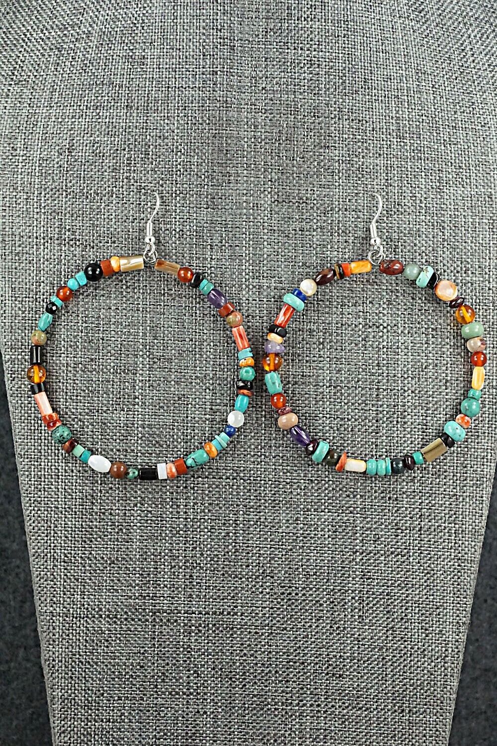 Multi Stone & Sterling Silver Hoop Earrings - Helen Tsosie