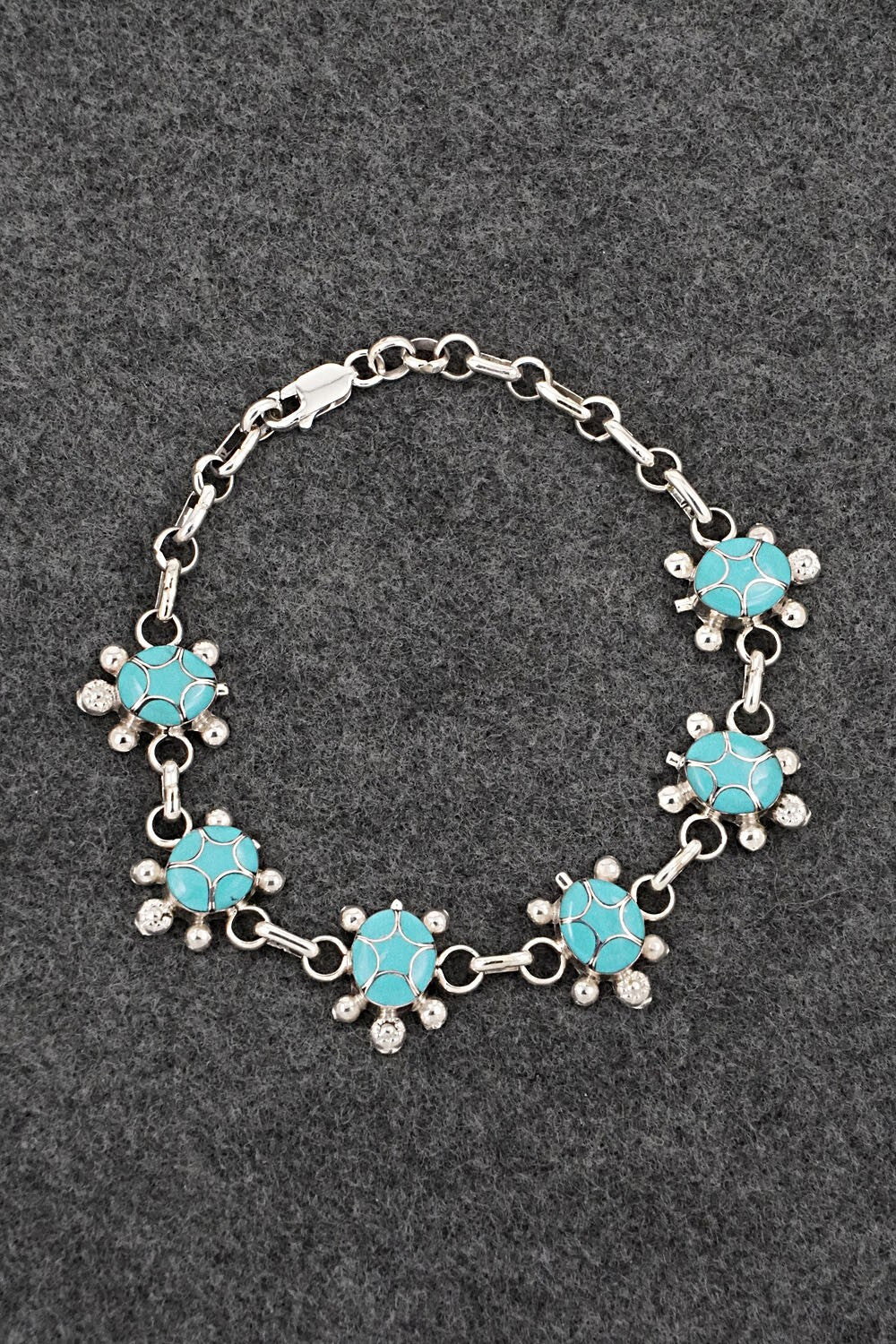 Turquoise & Sterling Silver Link Bracelet - Chris & Amielda Peynetsa