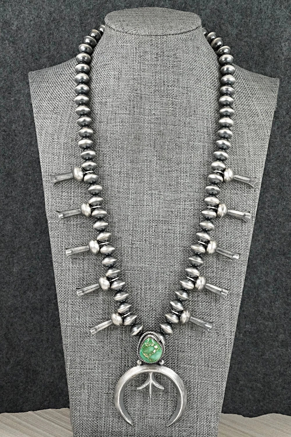 Turquoise & Sterling Silver Squash Blossom Necklace - Presley Haley