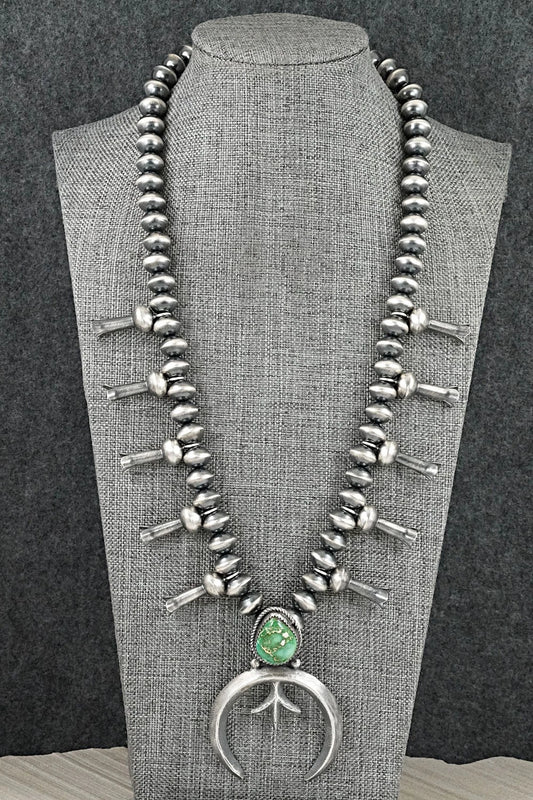 Turquoise & Sterling Silver Squash Blossom Necklace - Presley Haley