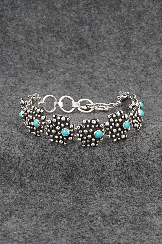 Turquoise & Sterling Silver Link Bracelet - Raymond Coriz