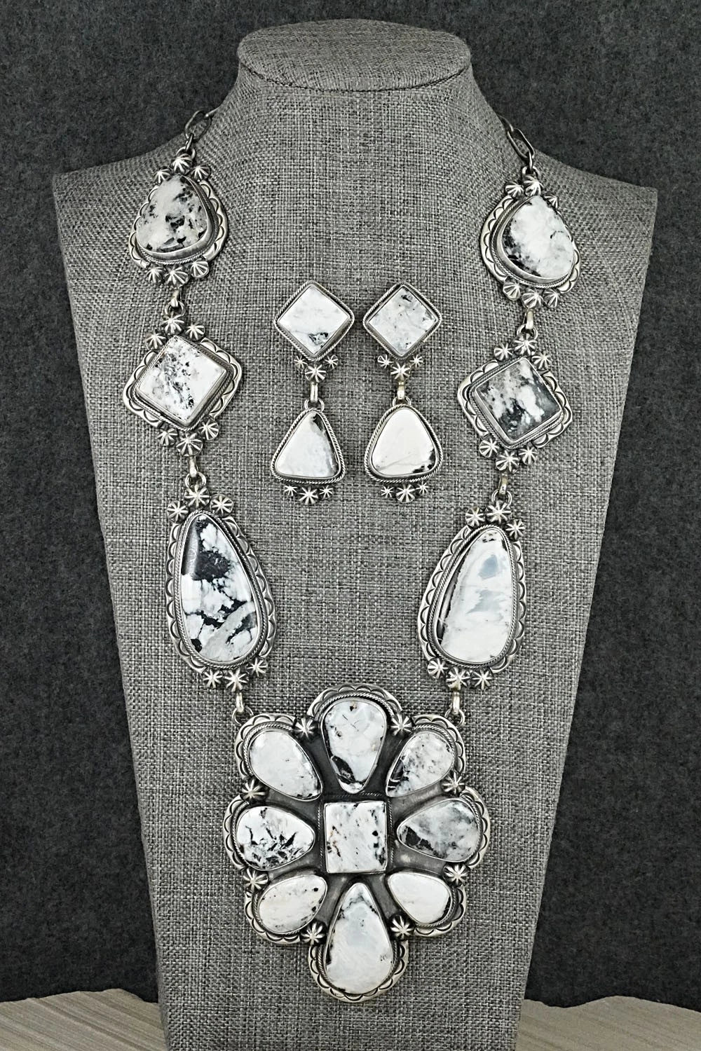 White Buffalo & Sterling Silver Necklace and Earrings Set - Paul Livingston