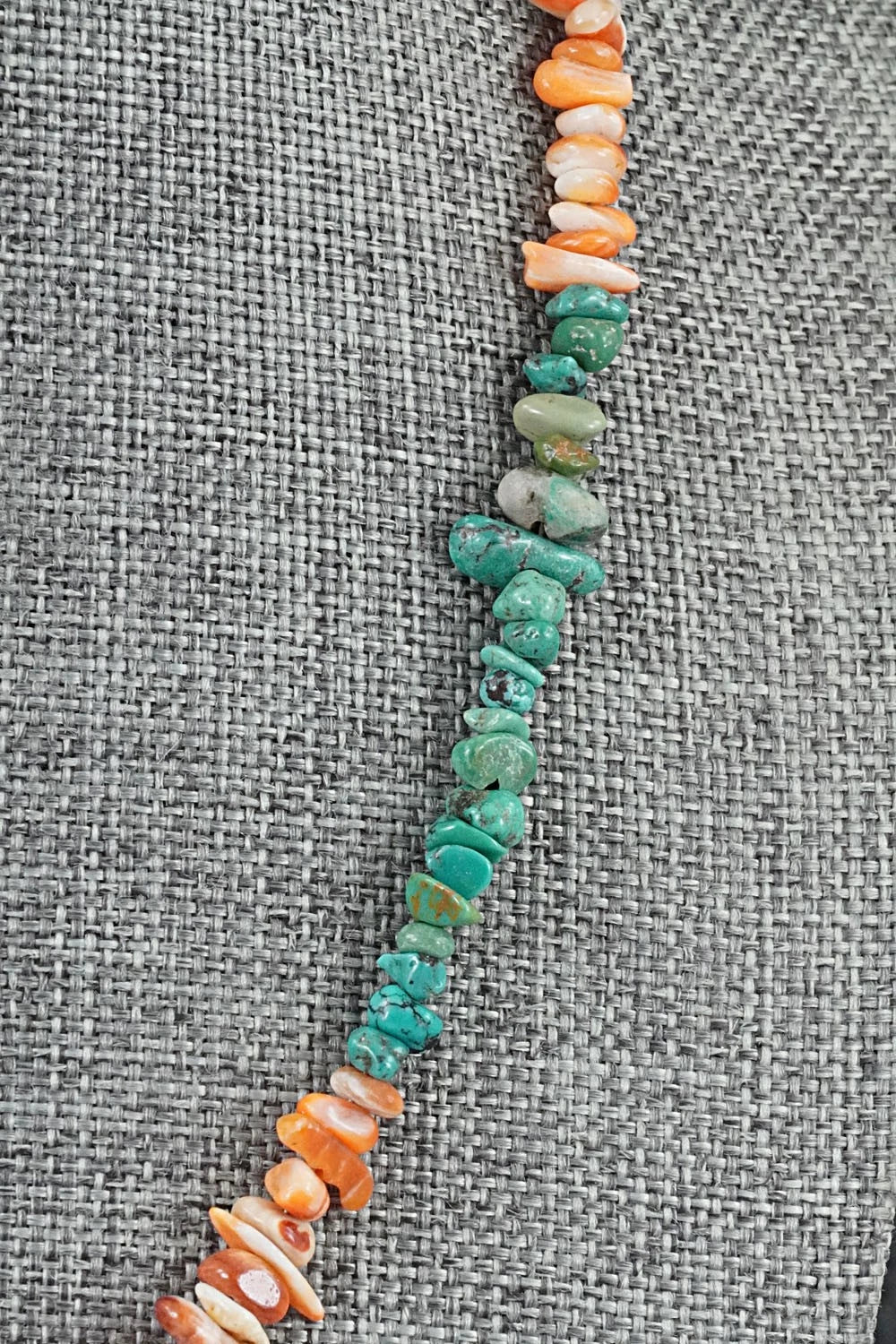 Turquoise, Spiny Oyster & Sterling Silver Necklace 17" - Doreen Jake