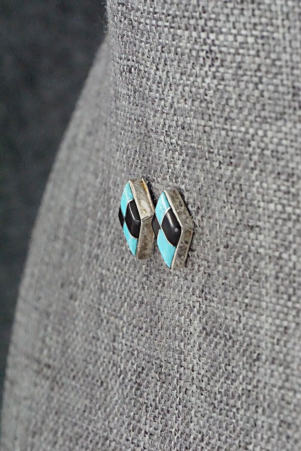 Turquoise, Onyx & Sterling Silver Earrings - Doreen Luarkie